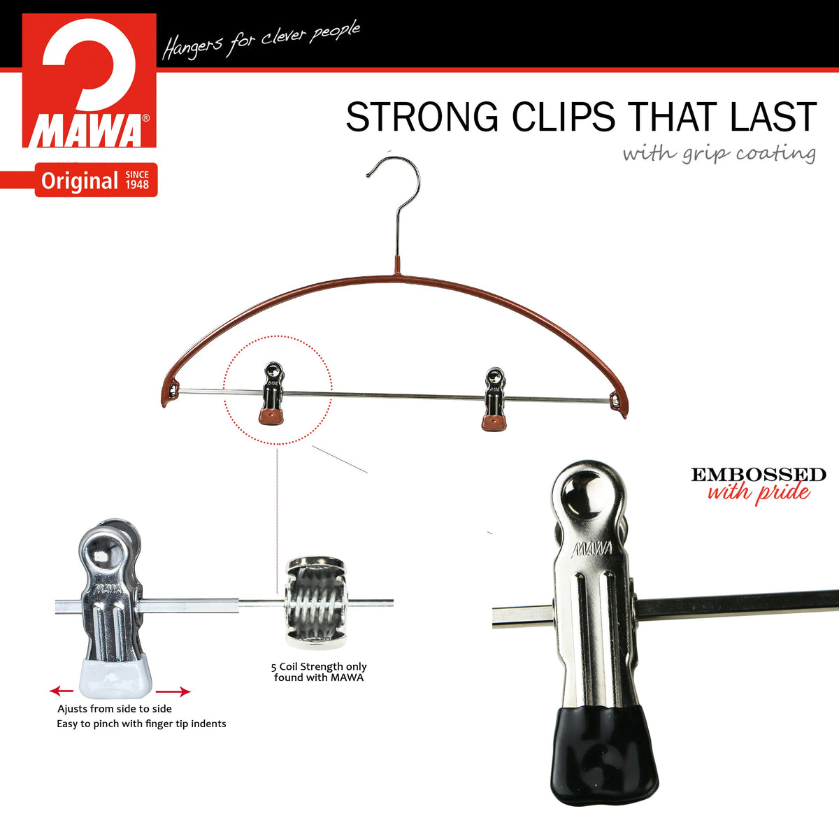 MAWA Euro 40-PK Hanger with Pant Bar & Two Clips, Copper