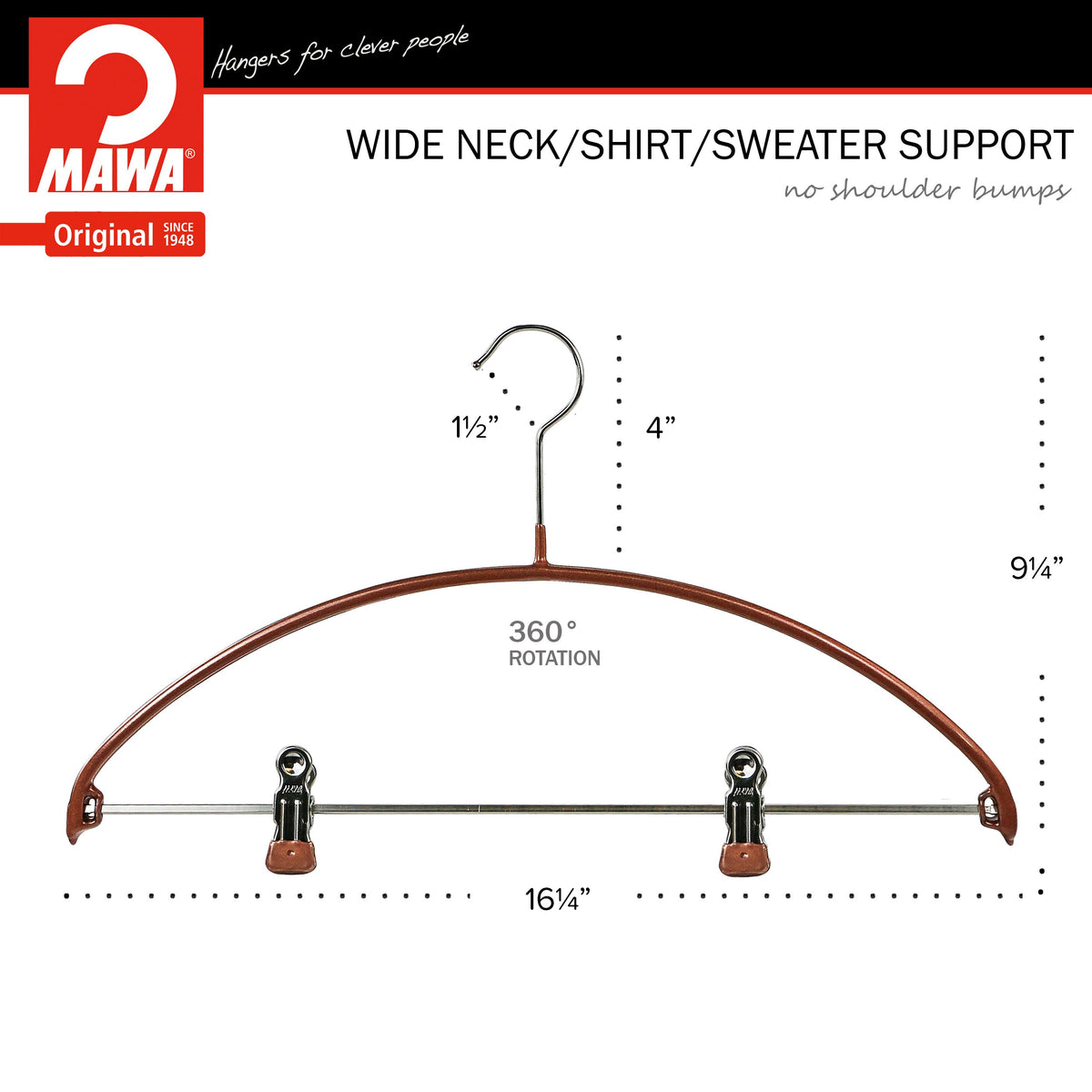 MAWA Euro 40-PK Hanger with Pant Bar & Two Clips, Copper