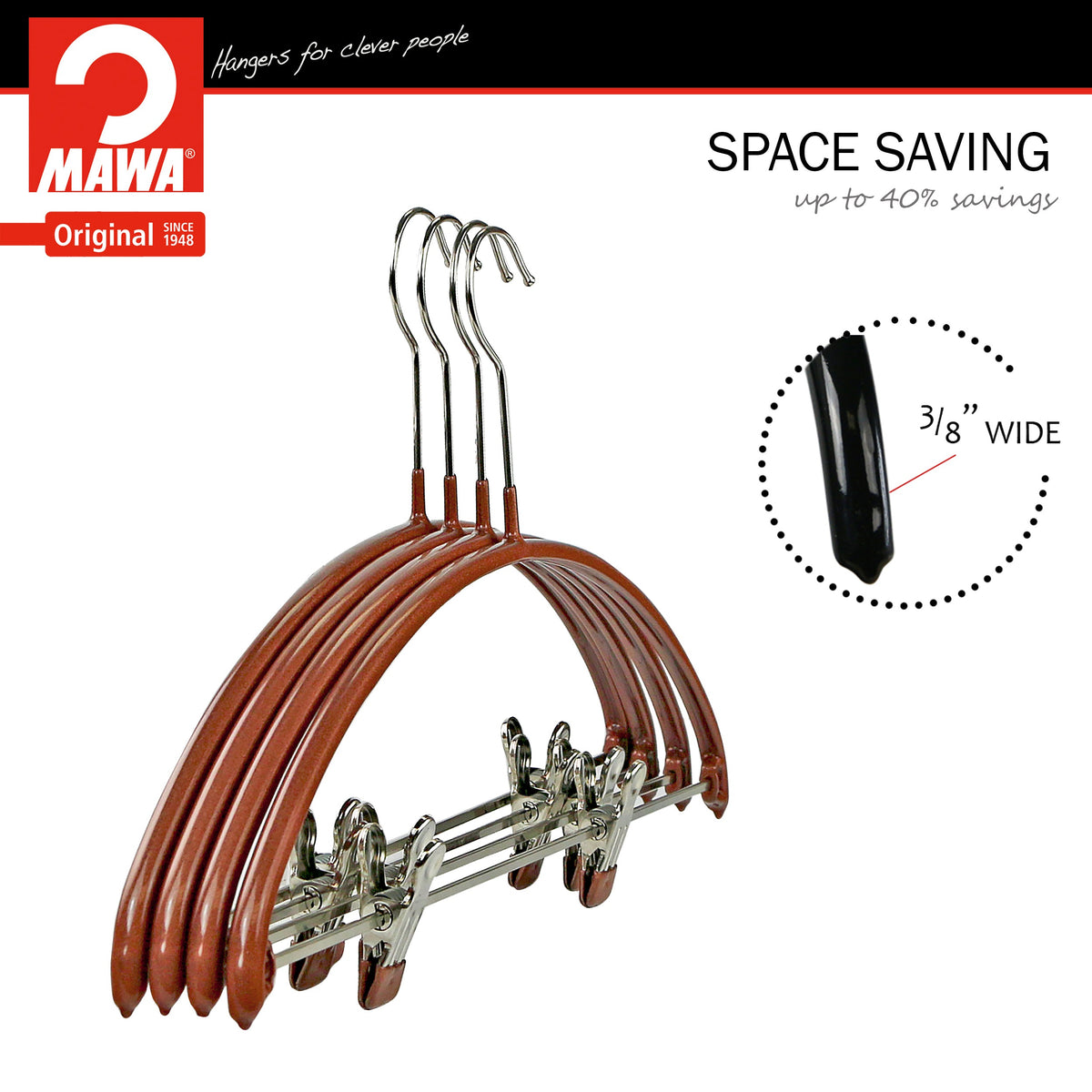 MAWA Euro 40-PK Hanger with Pant Bar & Two Clips, Copper