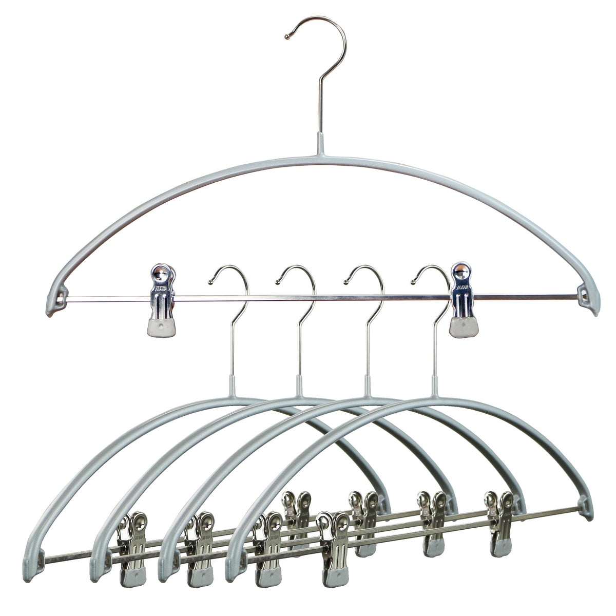 MAWA Euro 40-PK Hanger with Pant Bar & Two Clips, Silver