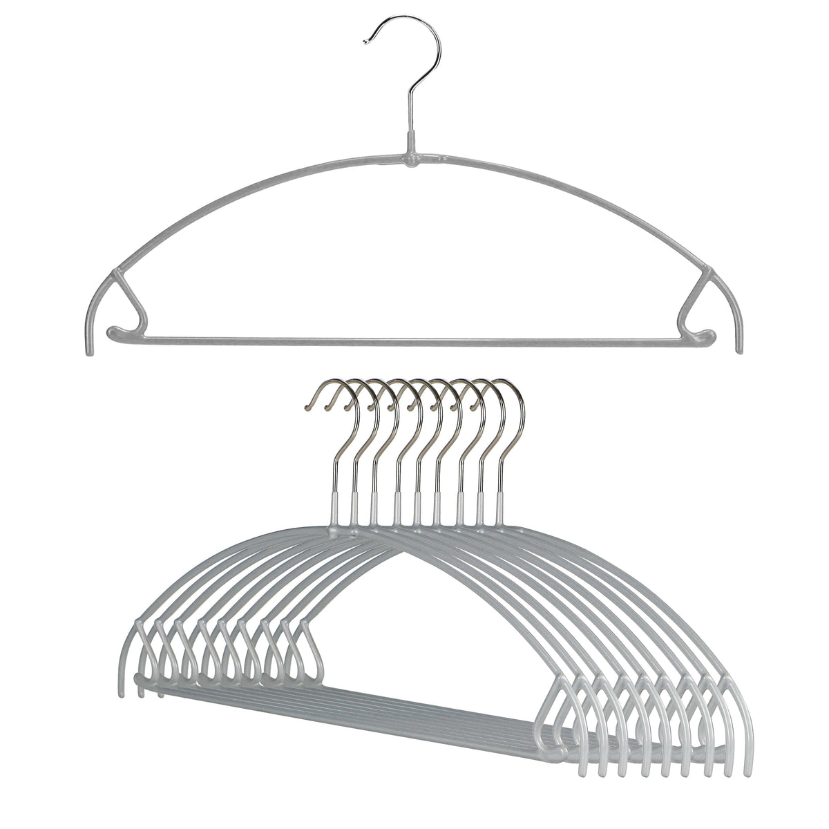 MAWA Euro Ultra Thin 42-PTU Hanger with Pant Bar & Skirt Hooks, Silver