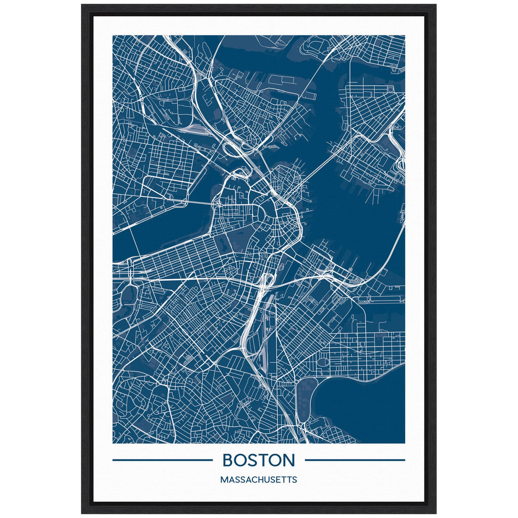 Sylvie Boston Map Regal Blue Framed Canvas by Jake Goossen
