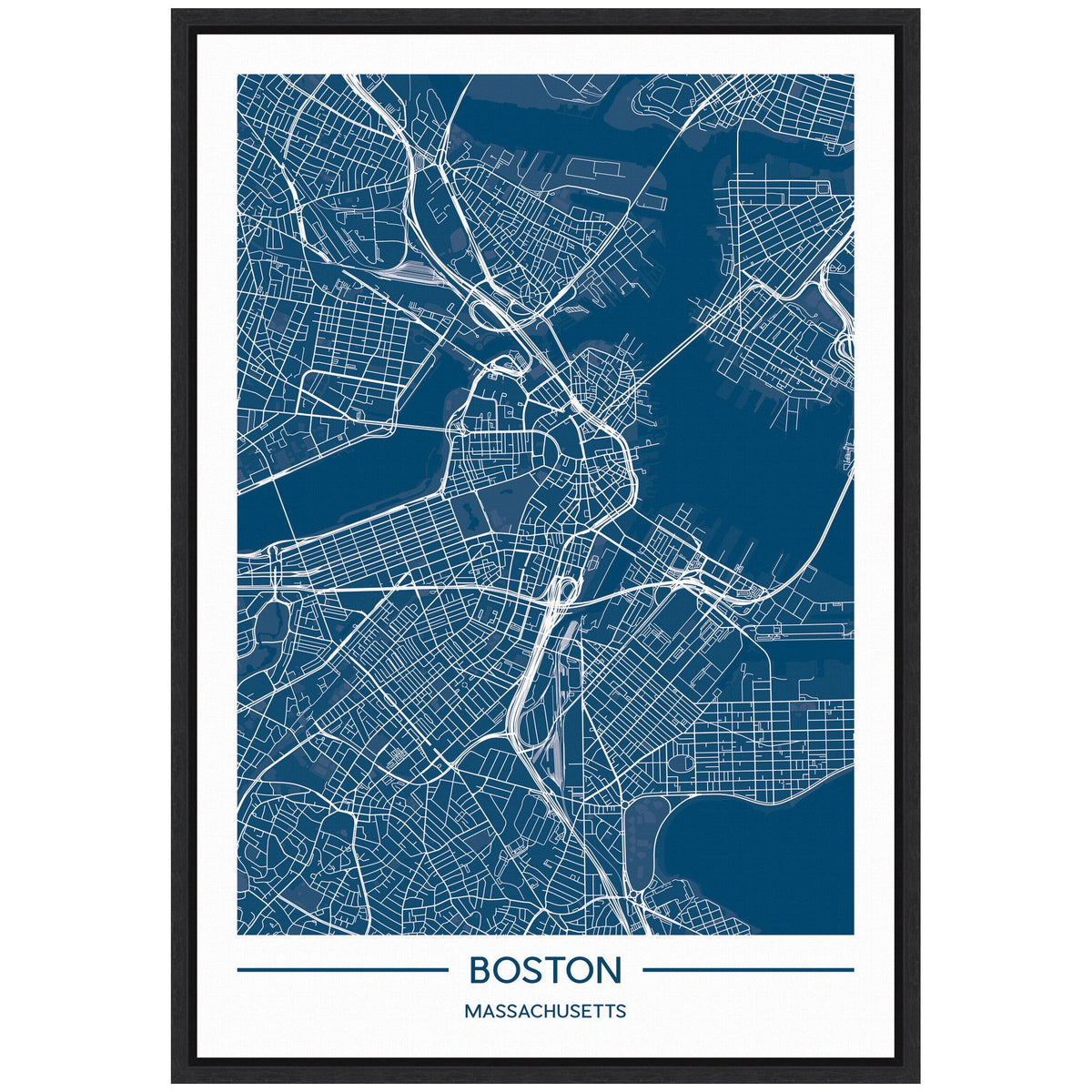 Sylvie Boston Map Regal Blue Framed Canvas by Jake Goossen