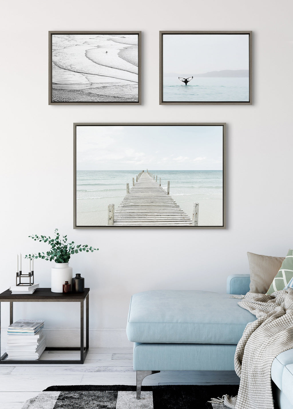Sylvie Ocean Beach Framed Canvas Set of 3