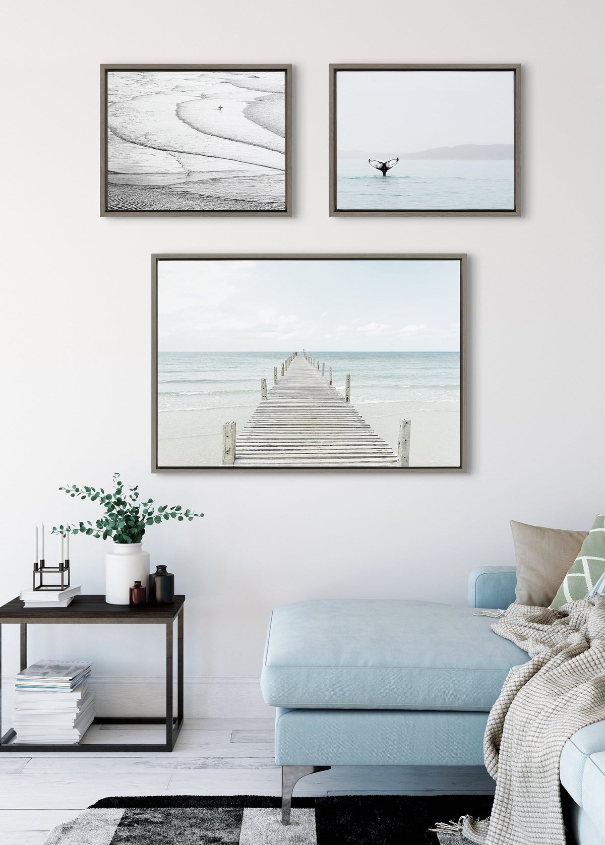 Sylvie Ocean Beach Framed Canvas Set of 3