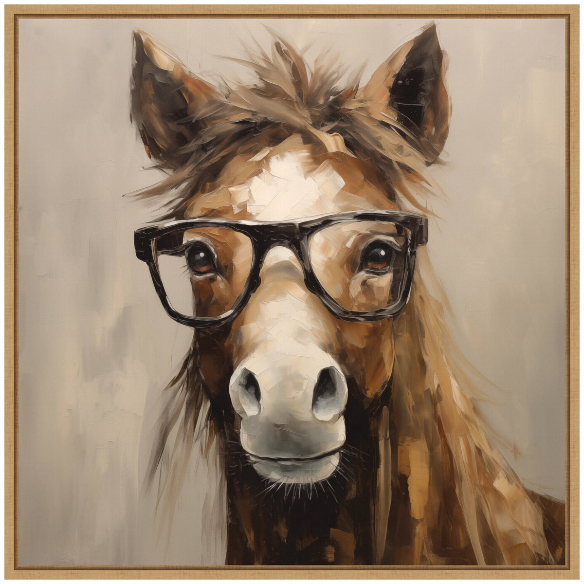 Sylvie Hay Those Are My Glasses Horse Framed Canvas by The Creative Bunch Studio