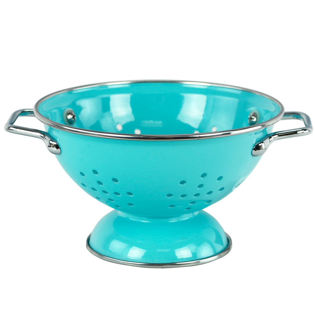 Powder-Coated Steel Colander, Turquoise