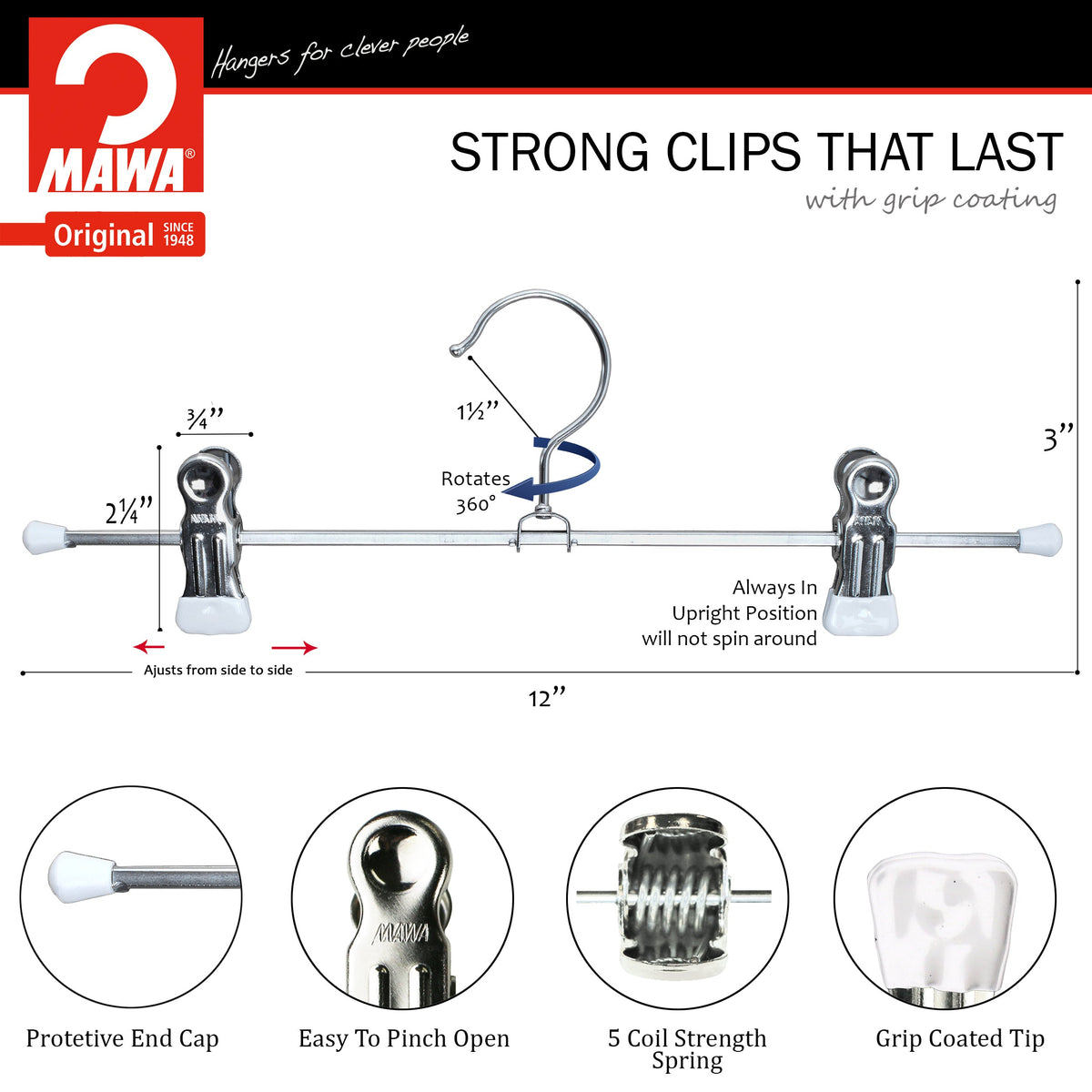 MAWA 12" Pant Hanger, K-30D, White