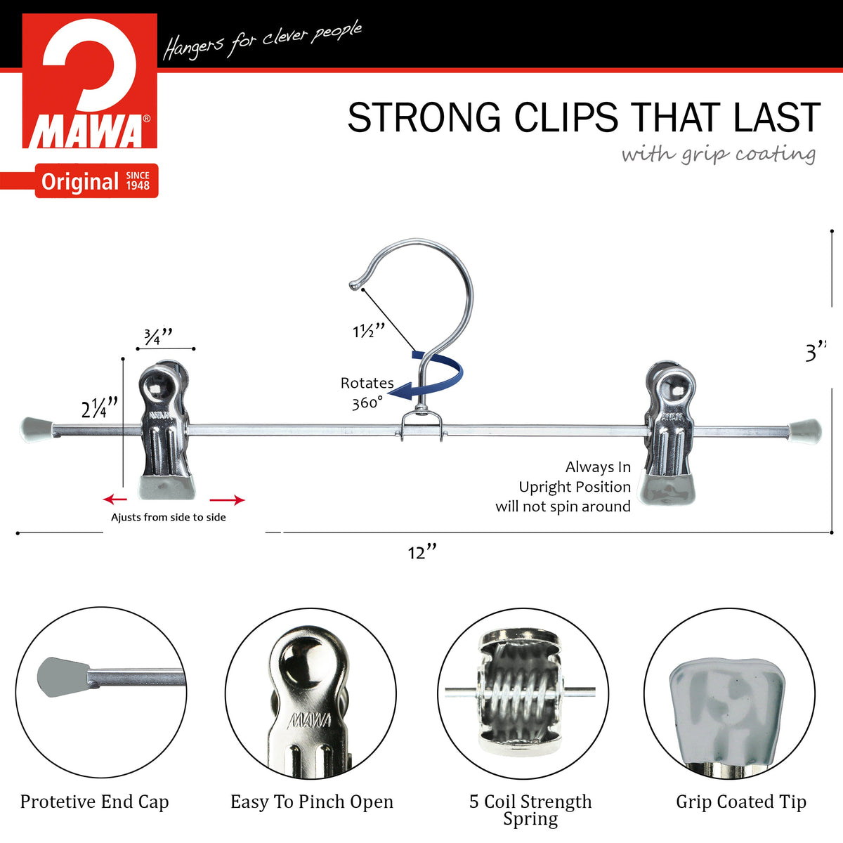 MAWA 12" Pant Hanger, K-30D, Silver