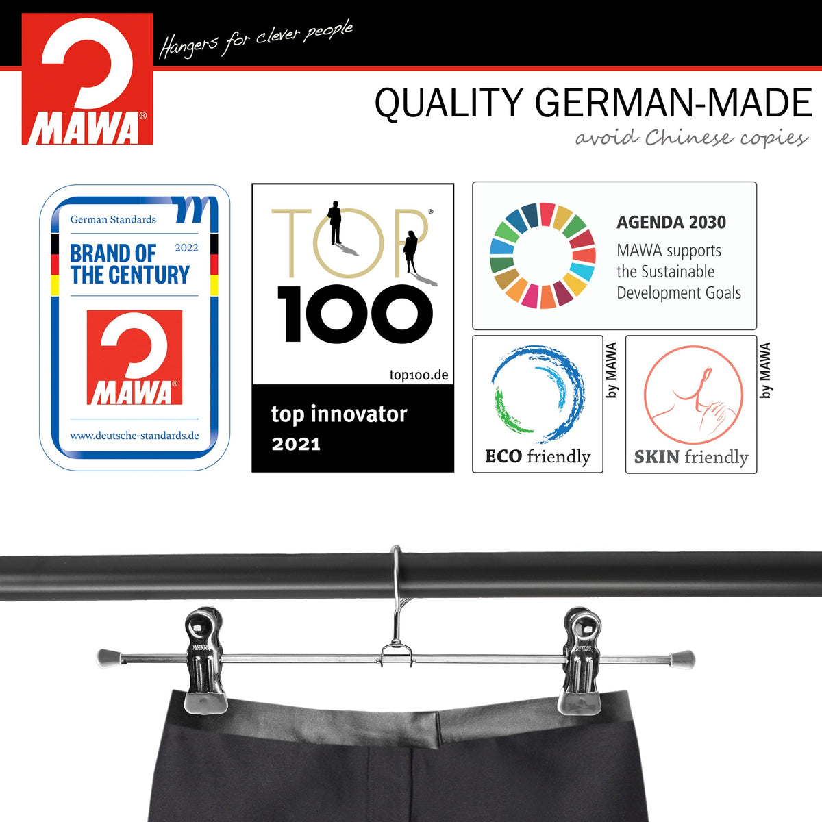MAWA 12" Pant Hanger, K-30D, Silver
