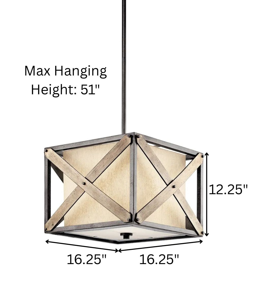 Kichler Cahoon 16"W 1-Light Anvil Iron Finish Square Shade Pendant/Semi-Flush Mount Light Fixture