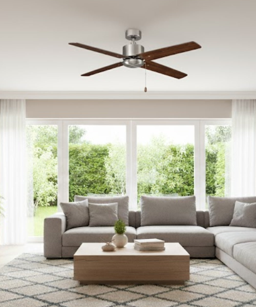 RP Lighting Aldea IV 52" 4-Blade Ceiling Fan, Brushed Nickel Motor Finish, Walnut-Finish Blades