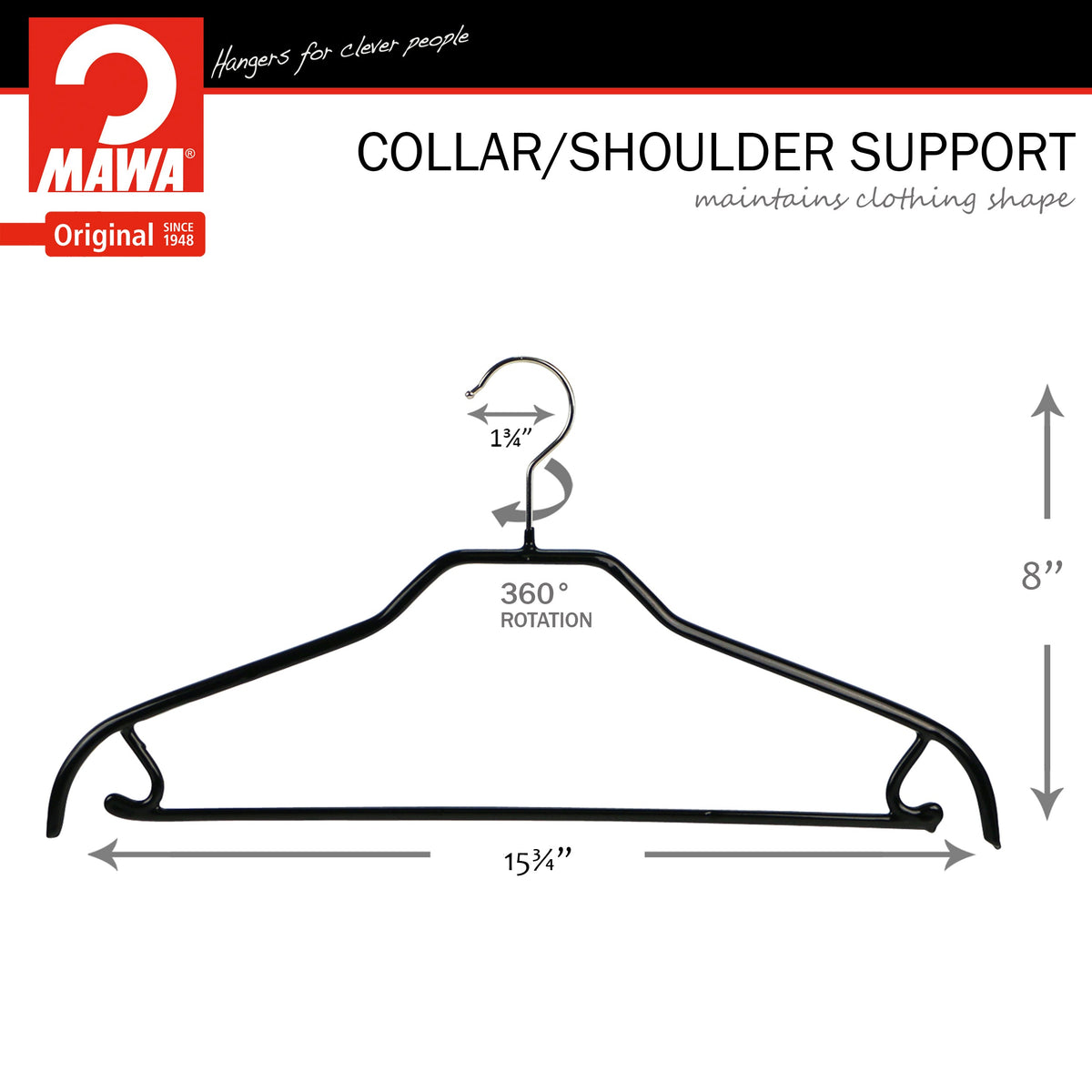 MAWA Silhouette 41-FRS Hanger with Pant Bar & Skirt Hooks, Black
