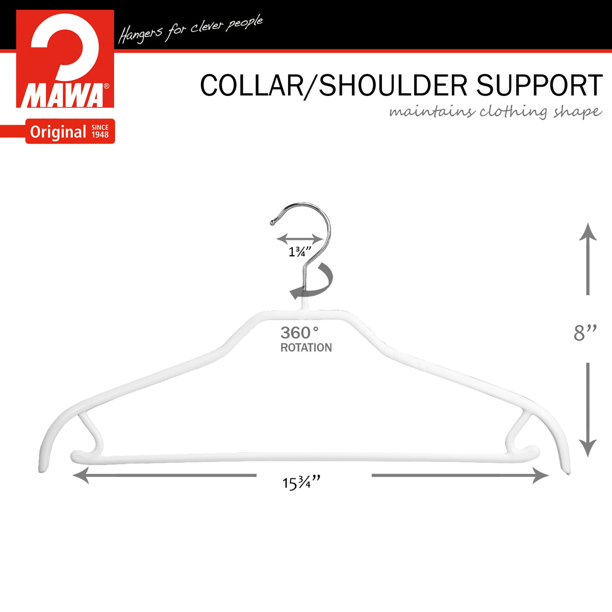MAWA Silhouette 41-FRS Hanger with Pant Bar & Skirt Hooks, White