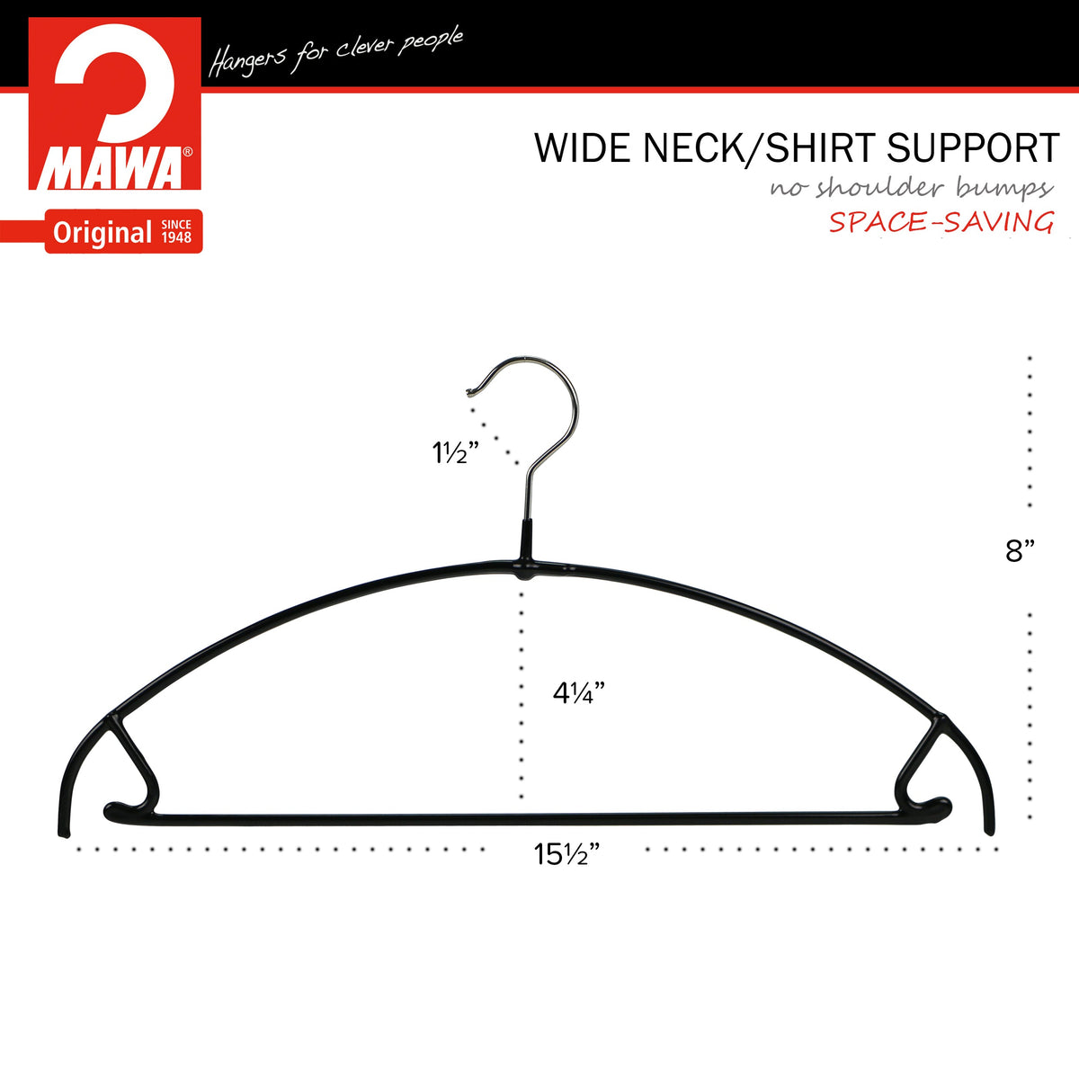 MAWA Euro Ultra Thin 42-PTU Hanger with Pant Bar & Skirt Hooks, Black