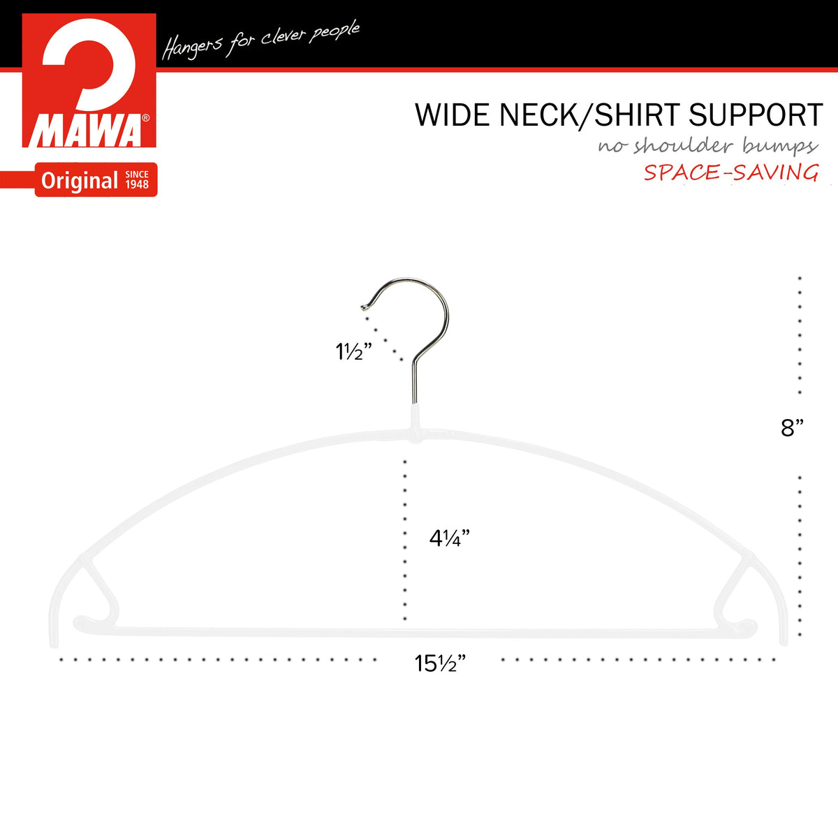 MAWA Euro Ultra Thin 42-PTU Hanger with Pant Bar & Skirt Hooks, White