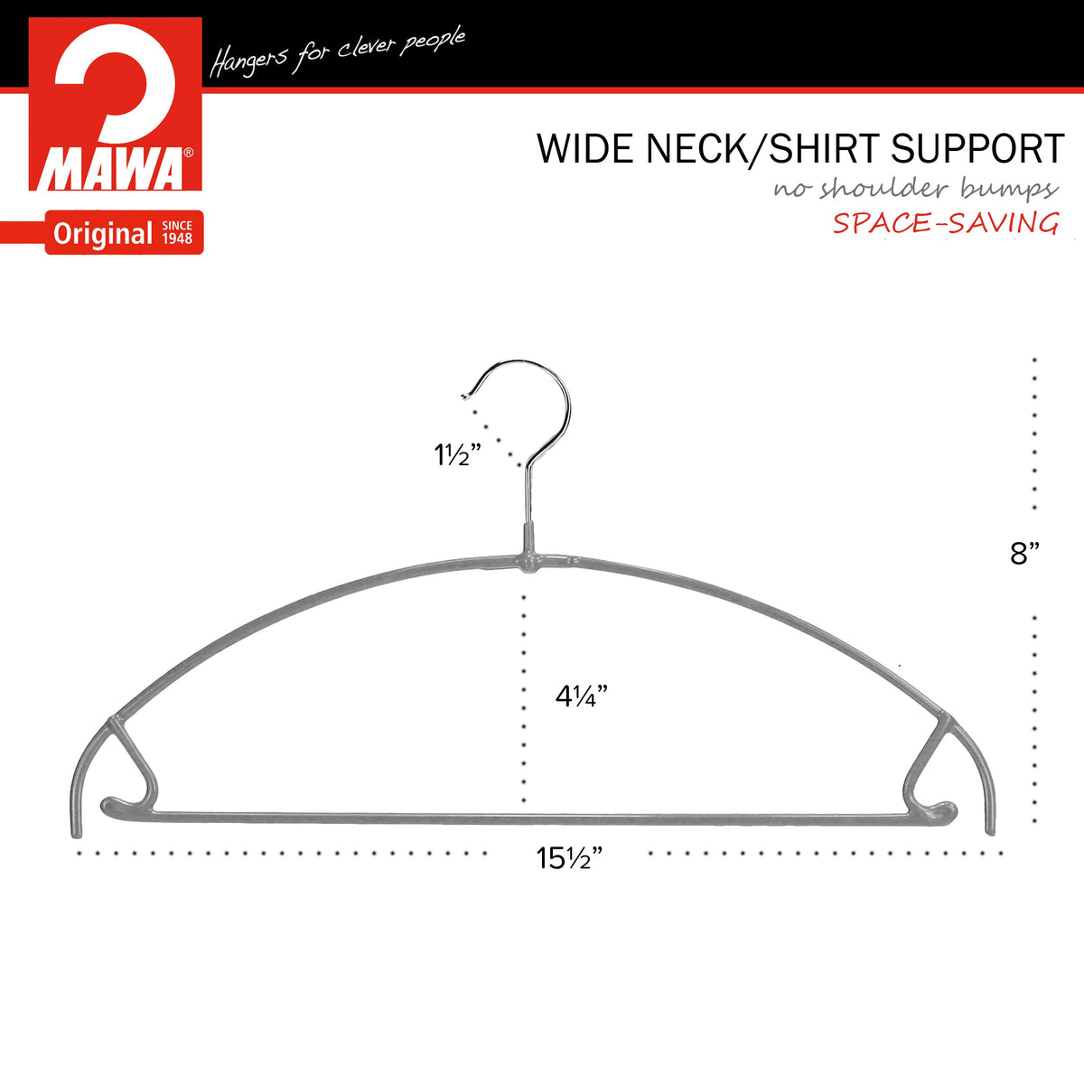 MAWA Euro Ultra Thin 42-PTU Hanger with Pant Bar & Skirt Hooks, Silver