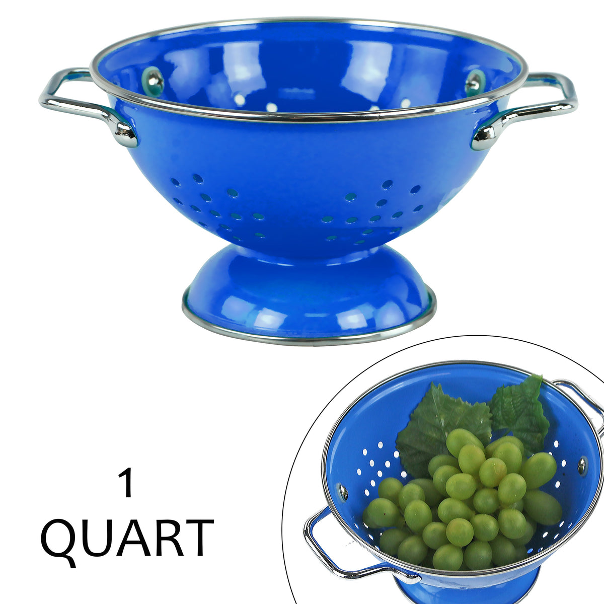 Powder-Coated Steel Colander, Azure
