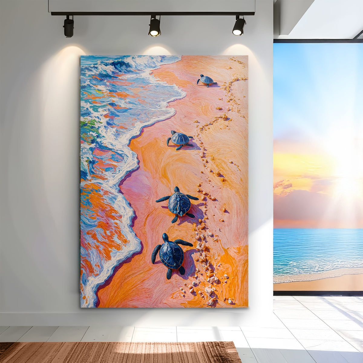 Turtles' Journey To The Sea Canvas Wall Art