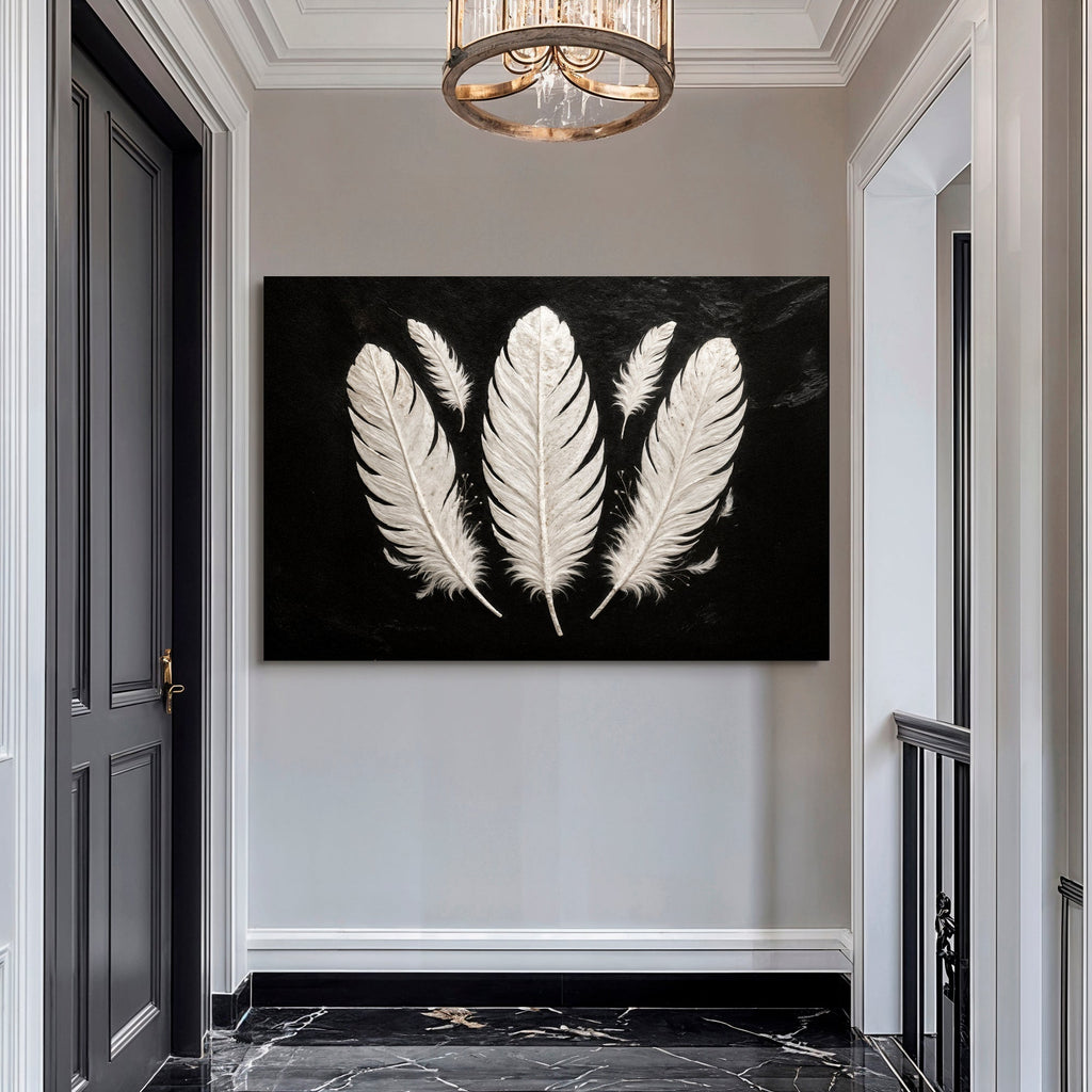 Minimalist Monochrome Feather Canvas Wall Art