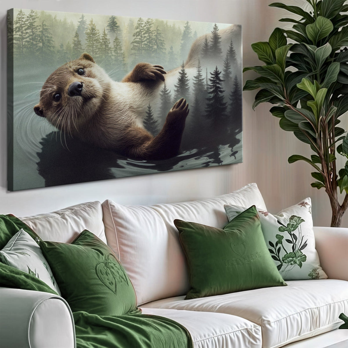 Otter Double Exposure Canvas Wall Art
