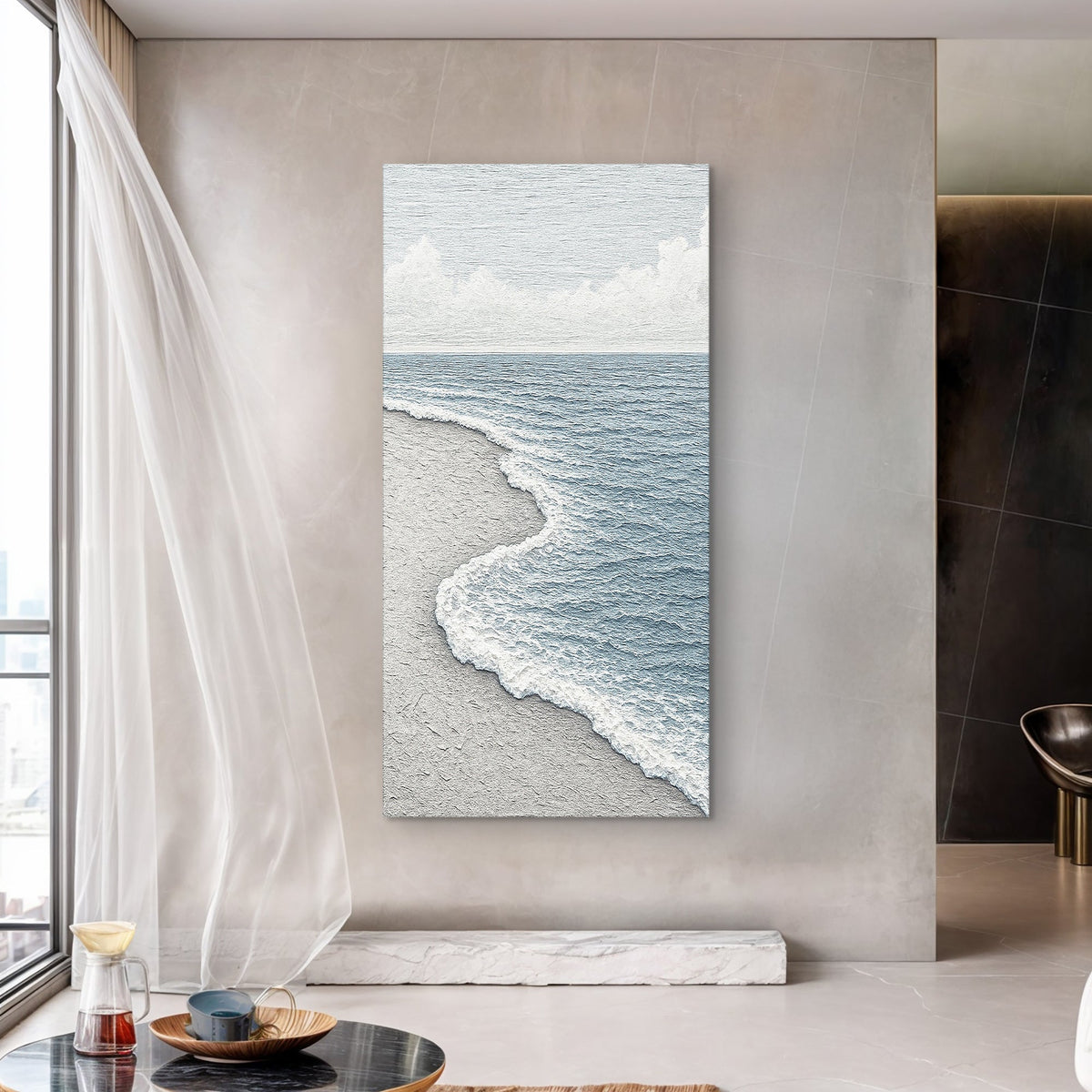 White Waves Abstract Canvas Wall Art