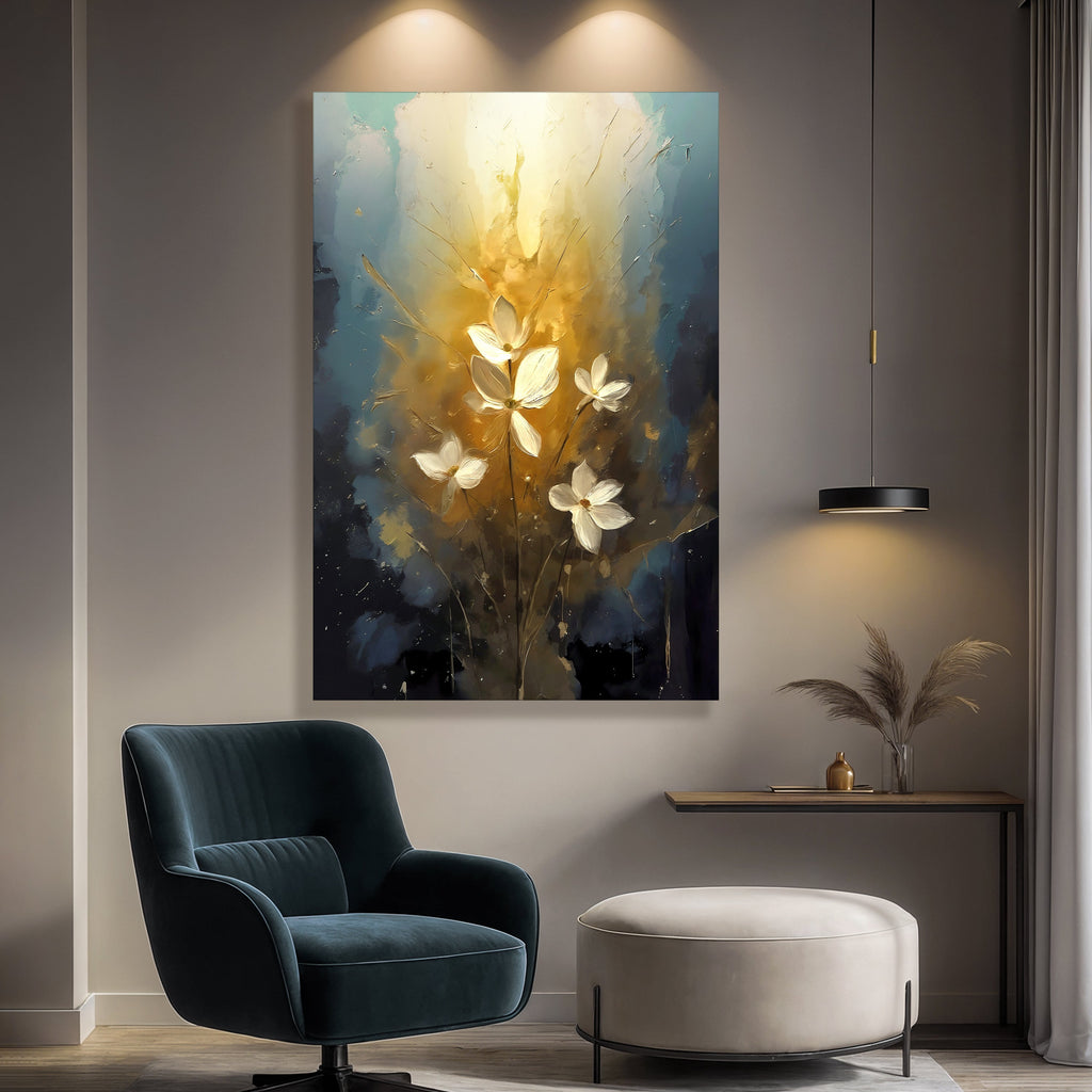 Golden Glow Elegant Flower Canvas Wall Art