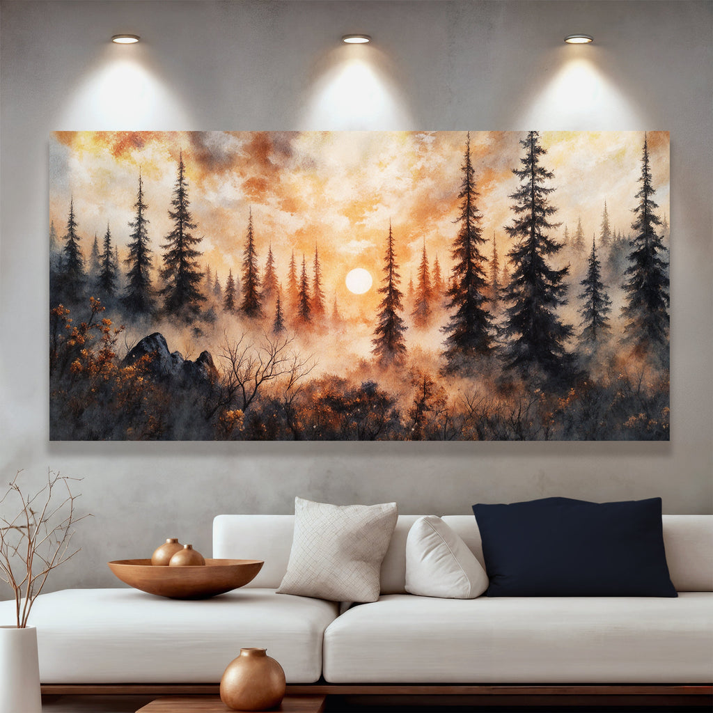 Rustic Forest Sunset Canvas Wall Art