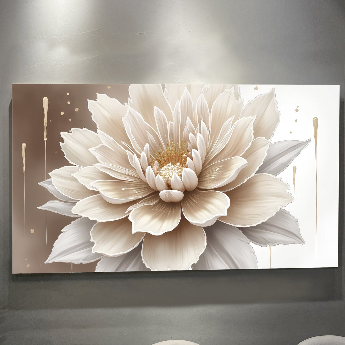 Single Beige Flower Abstract Canvas Wall Art