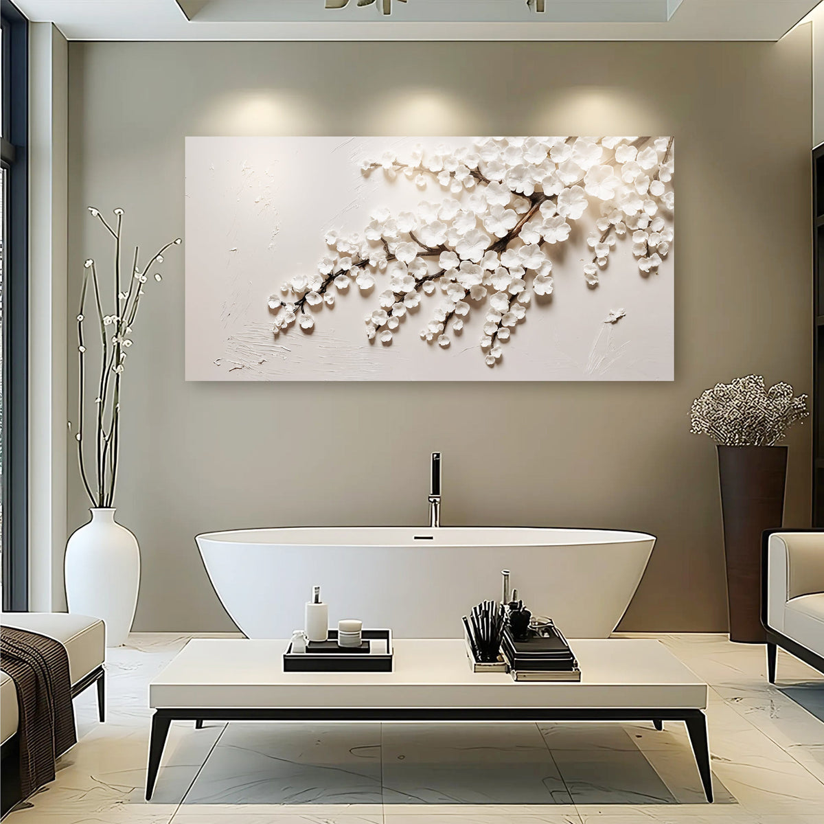 White Cherry Blossom Canvas Wall Art