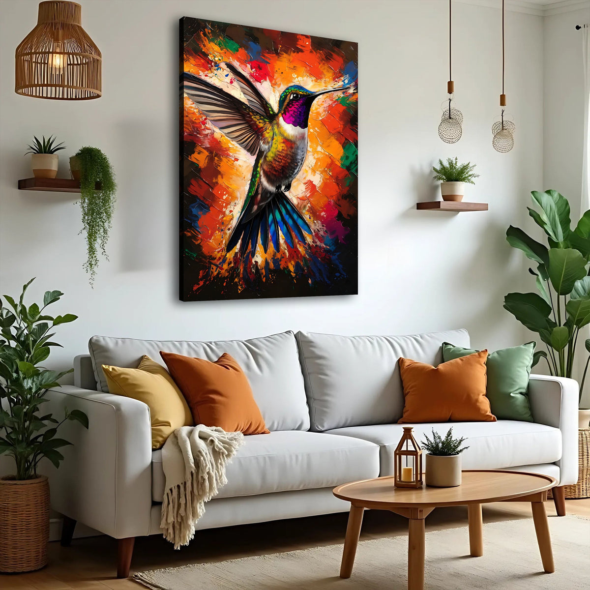 Humming Bird Abstract Canvas Wall Art