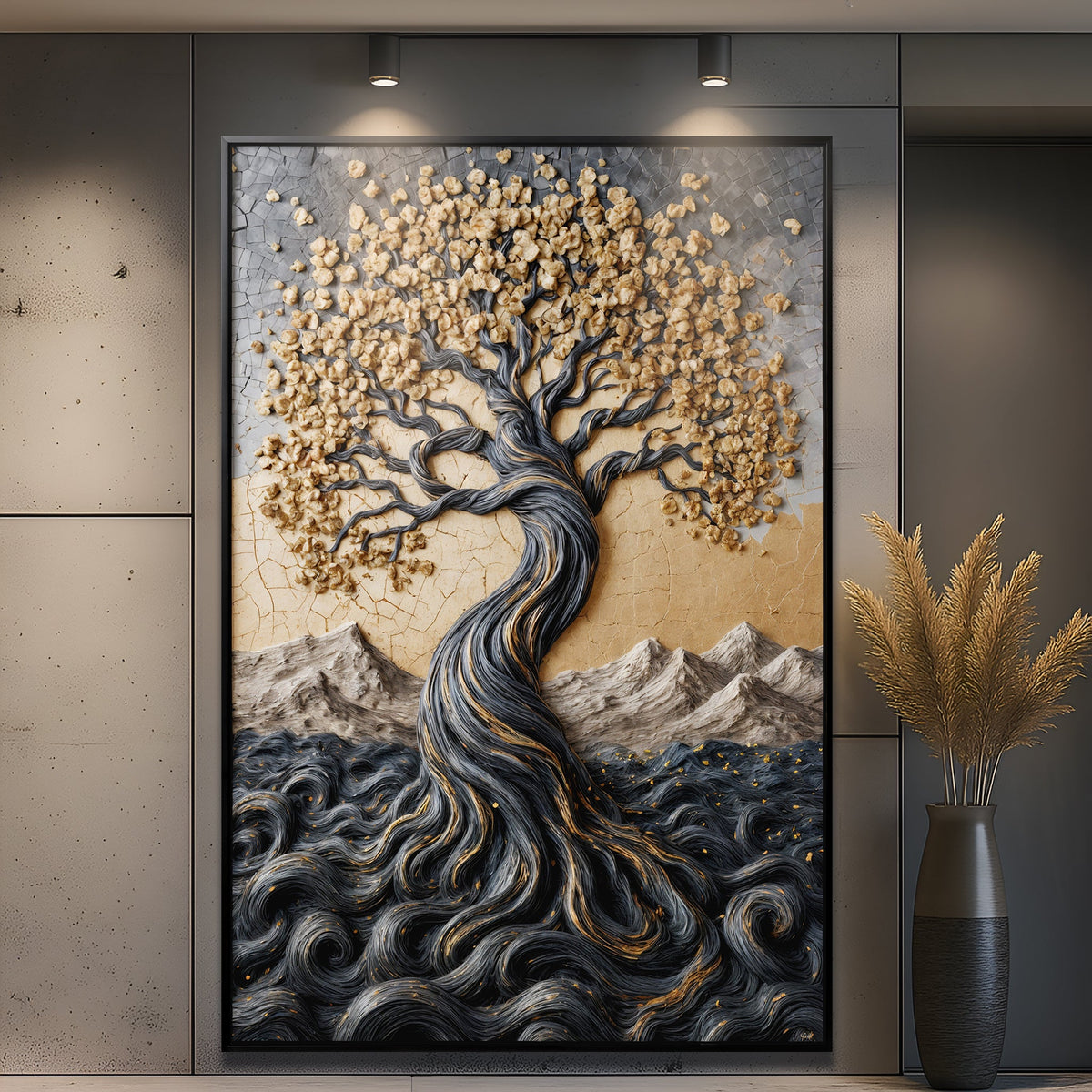 Golden Tree of Life Minimalist Canvas Wall Art