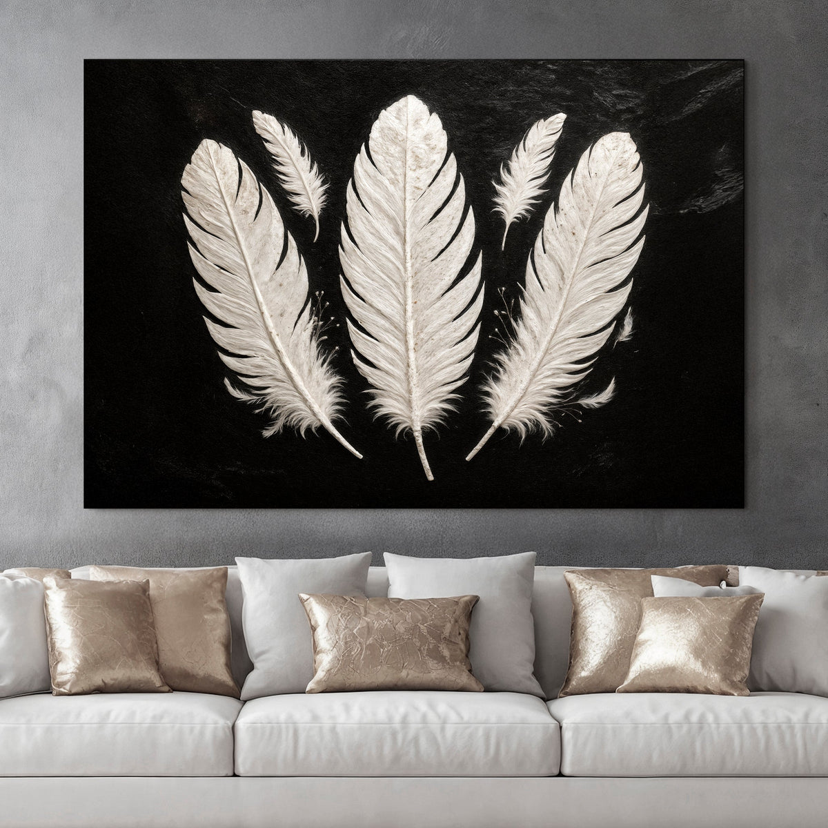 Minimalist Monochrome Feather Canvas Wall Art
