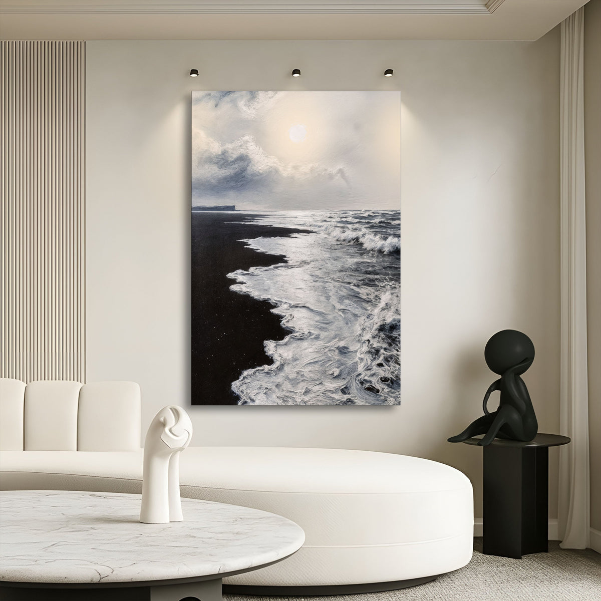 Black & White Waves Abstract Canvas Wall Art