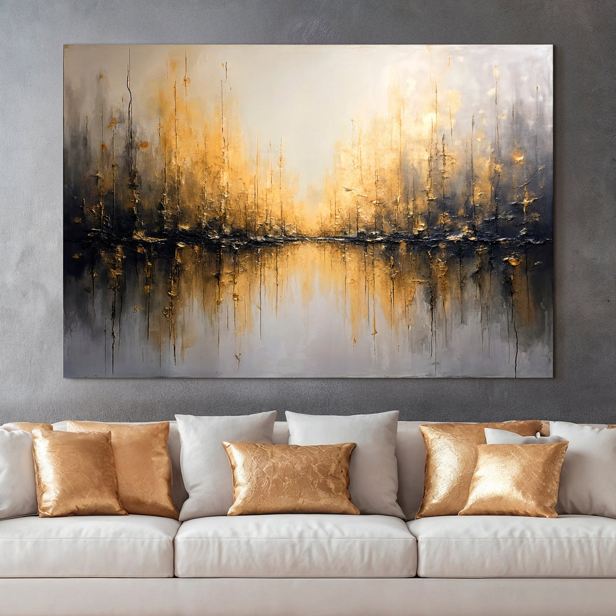 Golden Reflections Abstract Canvas Wall Art