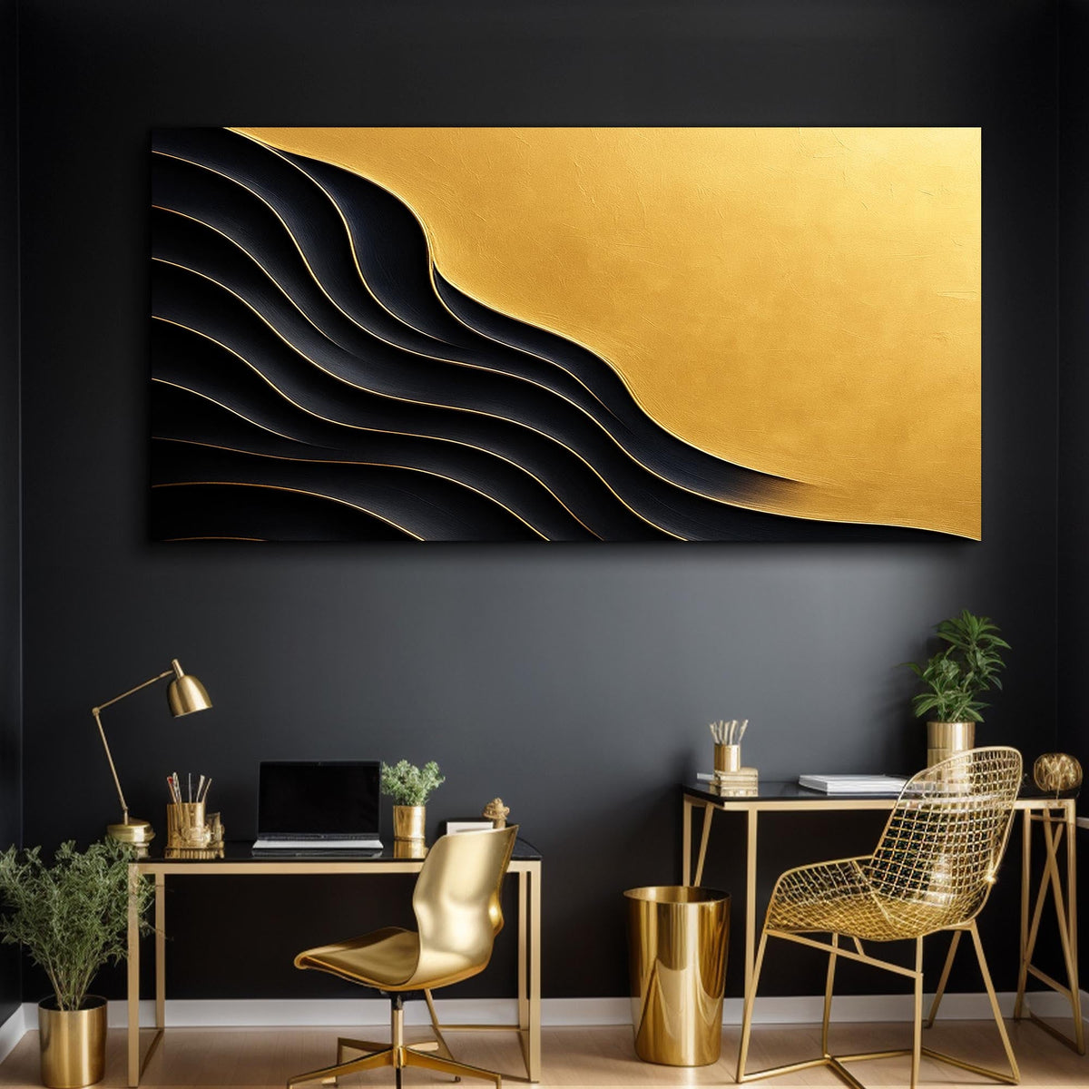 Black And Gold Minimalist Abstract Canvas Wall Art XI