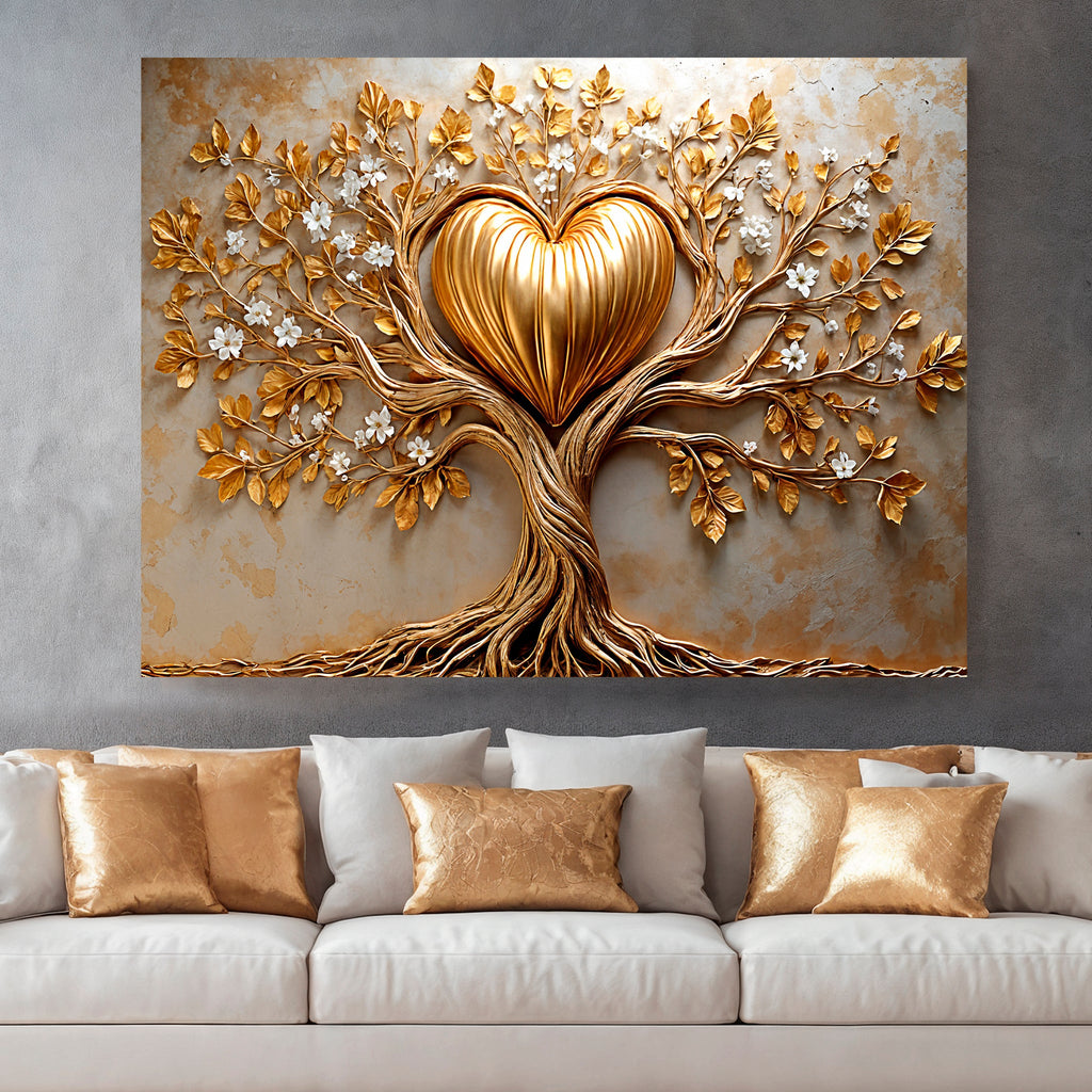 Golden Tree Heart Canvas Wall Art