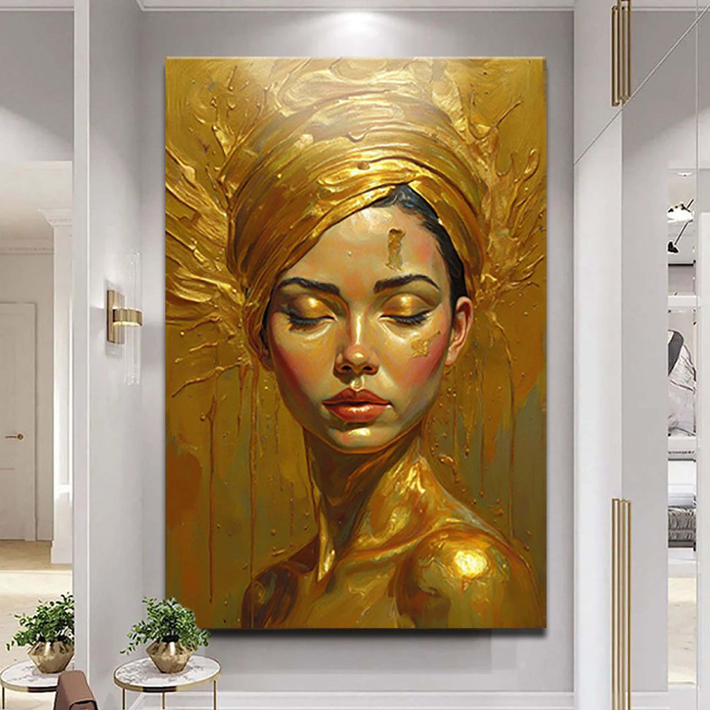 Woman's Golden Serenity Canvas Wall Art