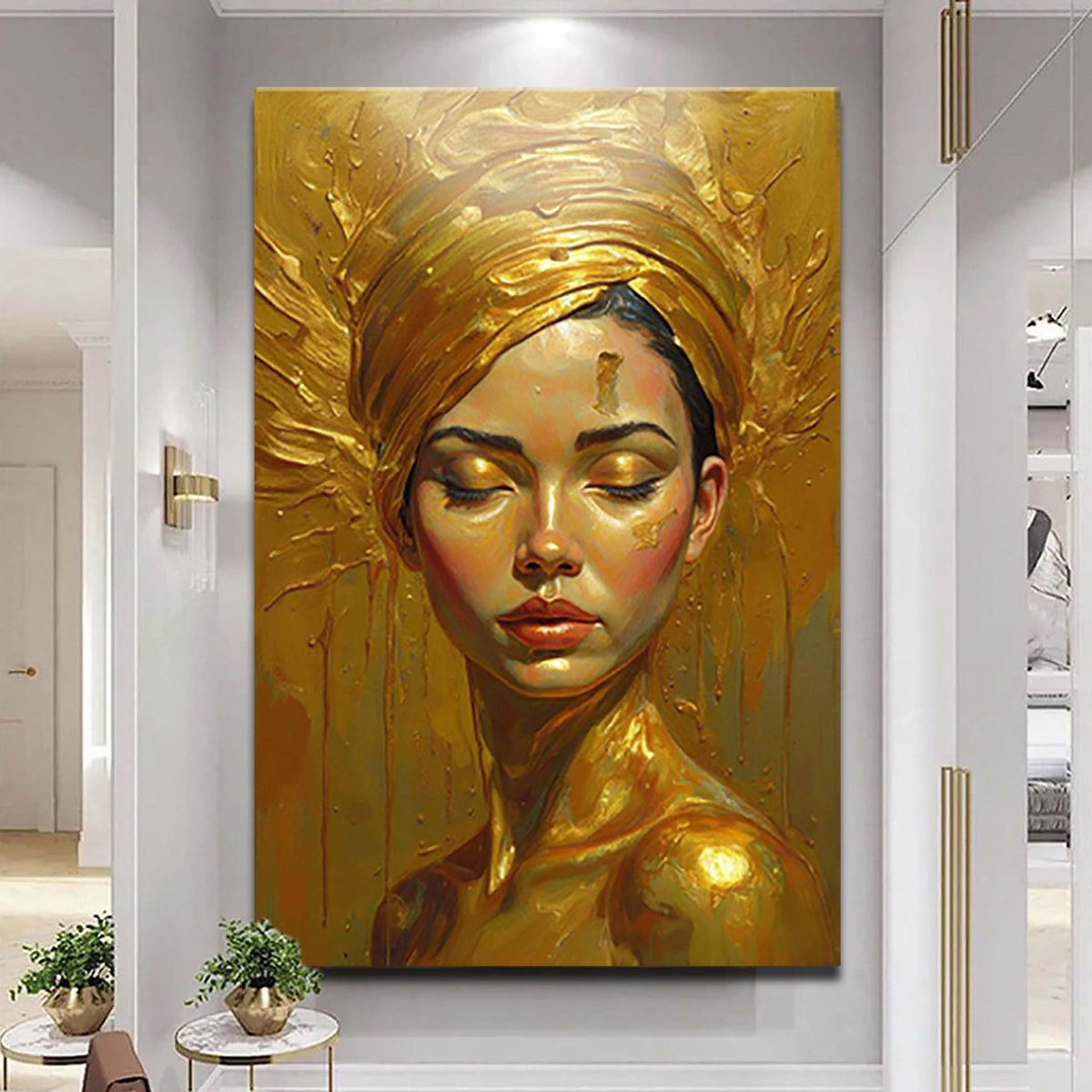 Woman's Golden Serenity Canvas Wall Art