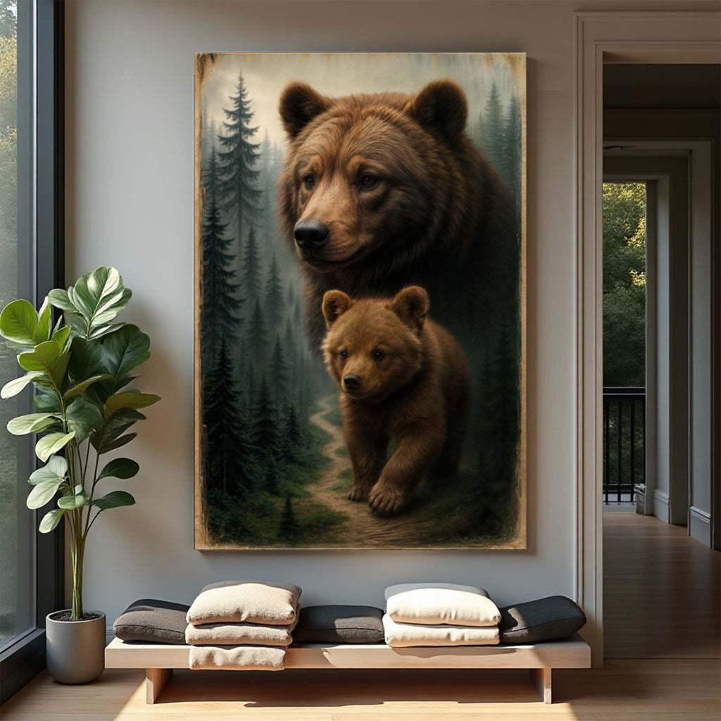 Path of the Wild Kin Bear and Cub Canvas Wall Art