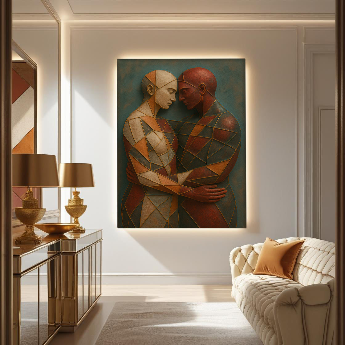 Embrace of Geometry Abstract Canvas Wall Art III
