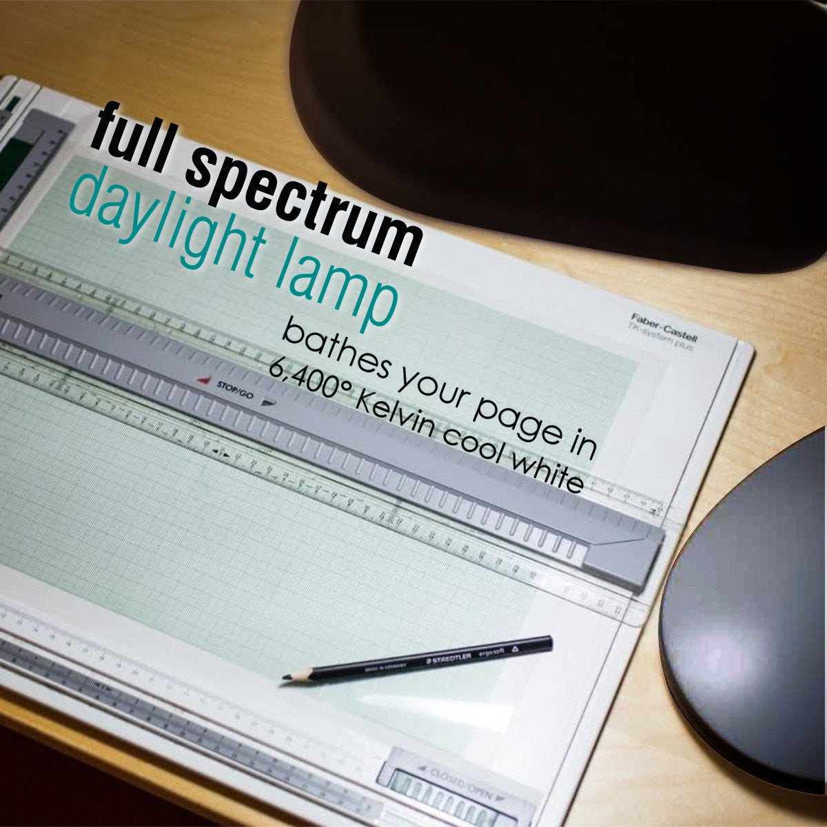 Bright Reader Full Spectrum LED Desk Lamp, Slim Design, Natural Daylight, Black, 26"H