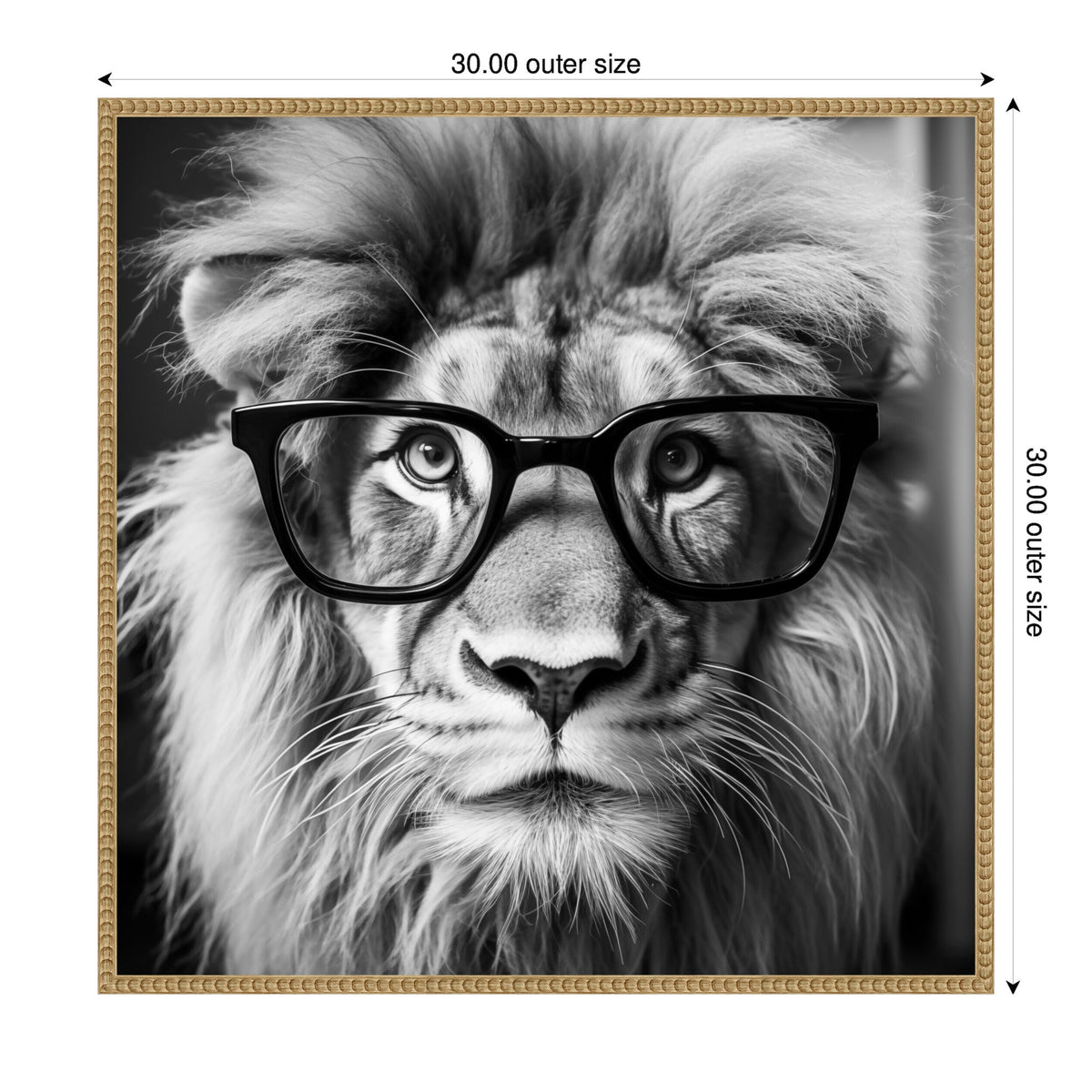 Sylvie Black and White Lion in Reading Glasses Framed Canvas by The Creative Bunch Studio