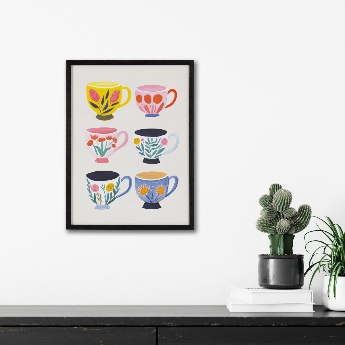 Gallery Botanical Coffee Shop Tea Cups Print by The Creative Bunch Studio