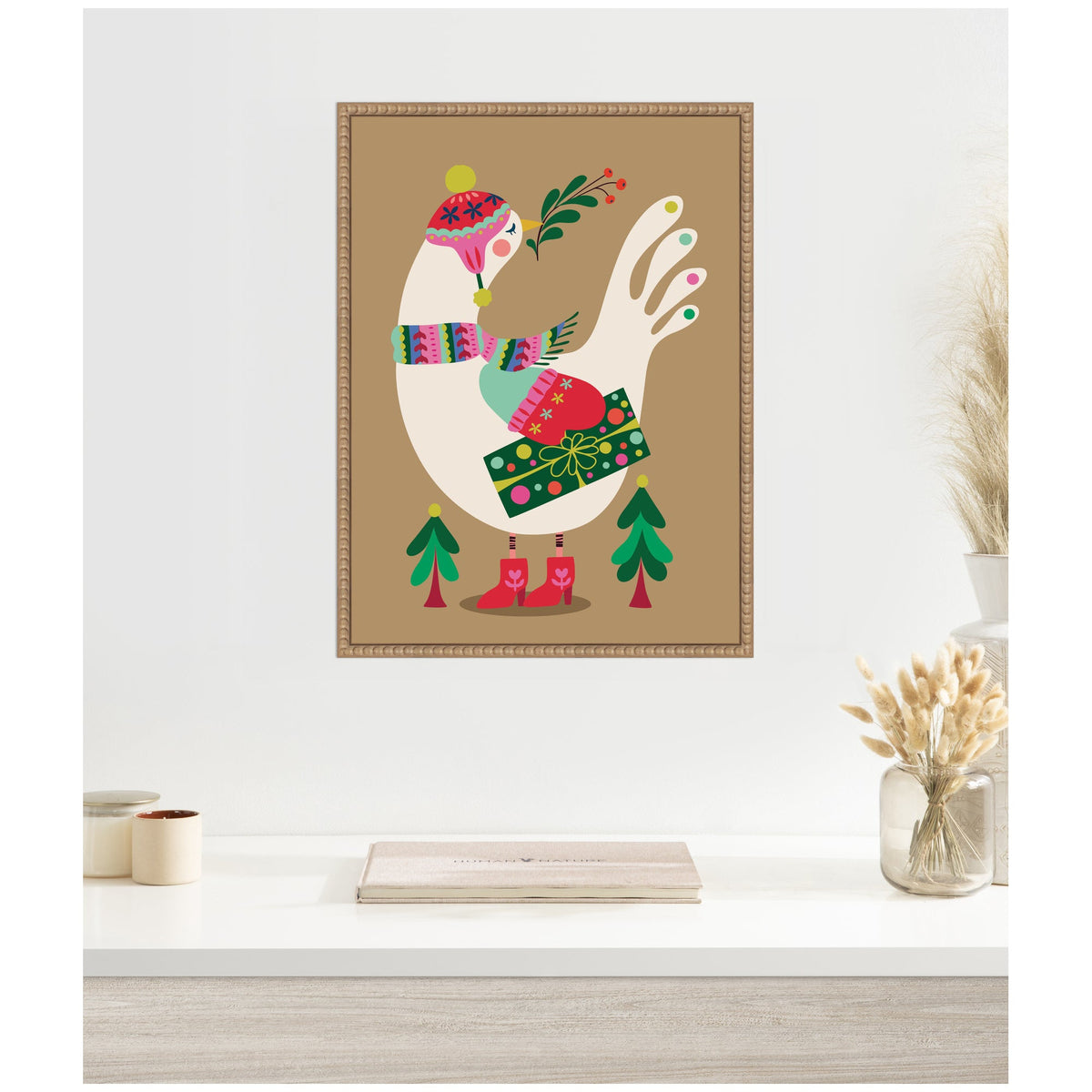 Sylvie Beaded Festive Dove Framed Canvas by Rachel Lee