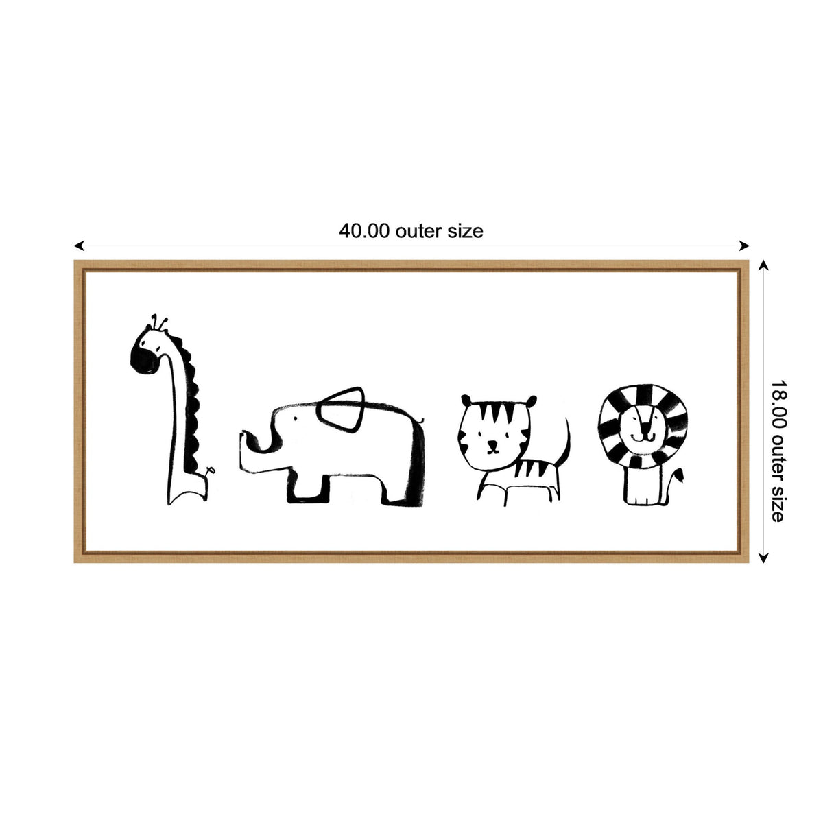 Sylvie Minimalist Giraffe Elephant Tiger and Lion Sketch Framed Canvas by Teju Reval