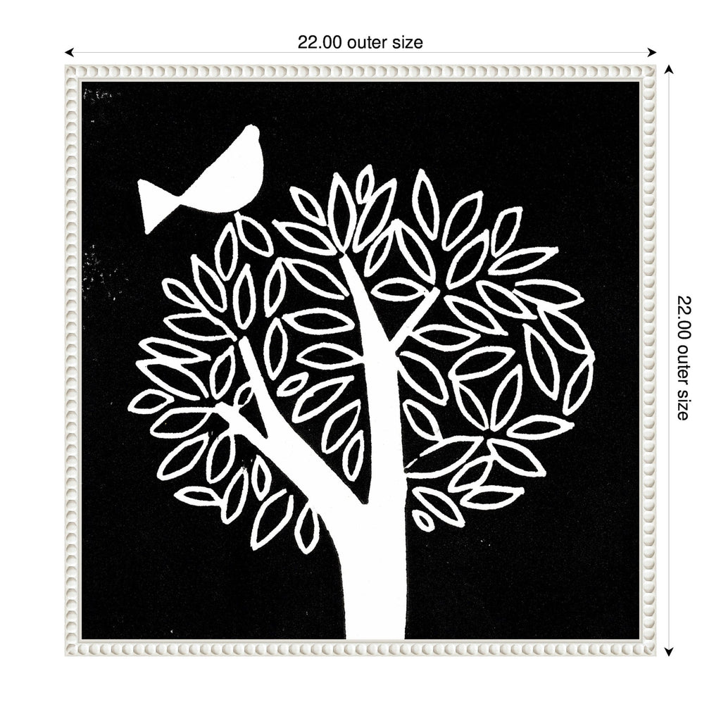 Sylvie Black and White Bird Tree Linocut Framed Canvas by Giuliana Lazzerini
