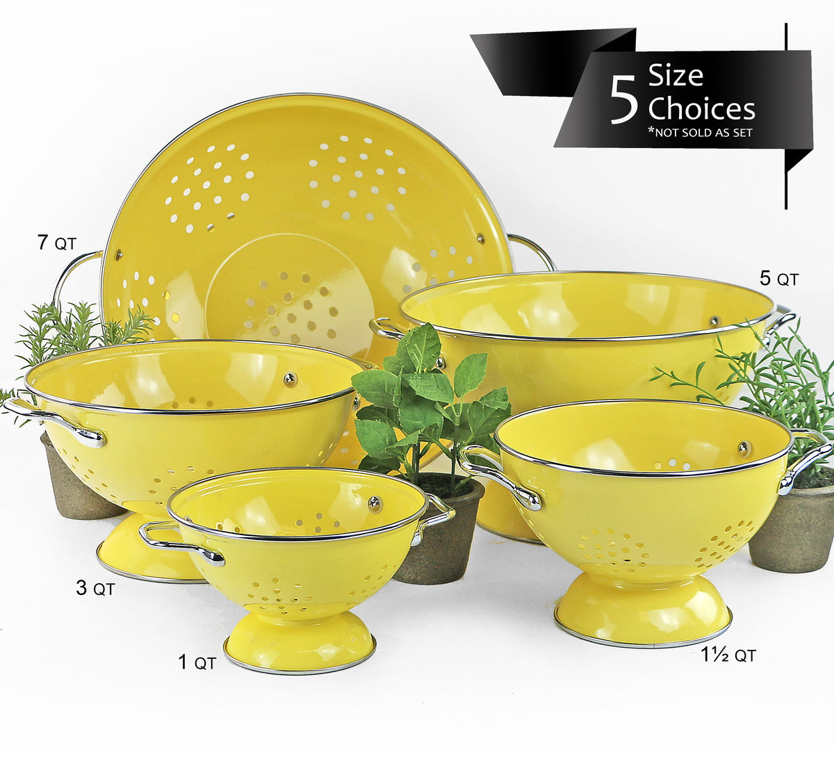 Powder-Coated Steel Colander, Lemon