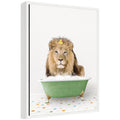 Sylvie Lion in Green Bathtub on Colored Tile Framed Canvas by Amy Peterson