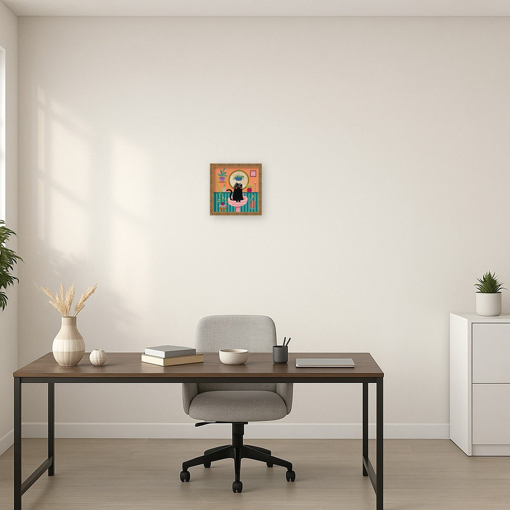 Black Cat Bathroom by Rachel Lee 3 Birdies Studio Framed Mounted Canvas Wall Art Print